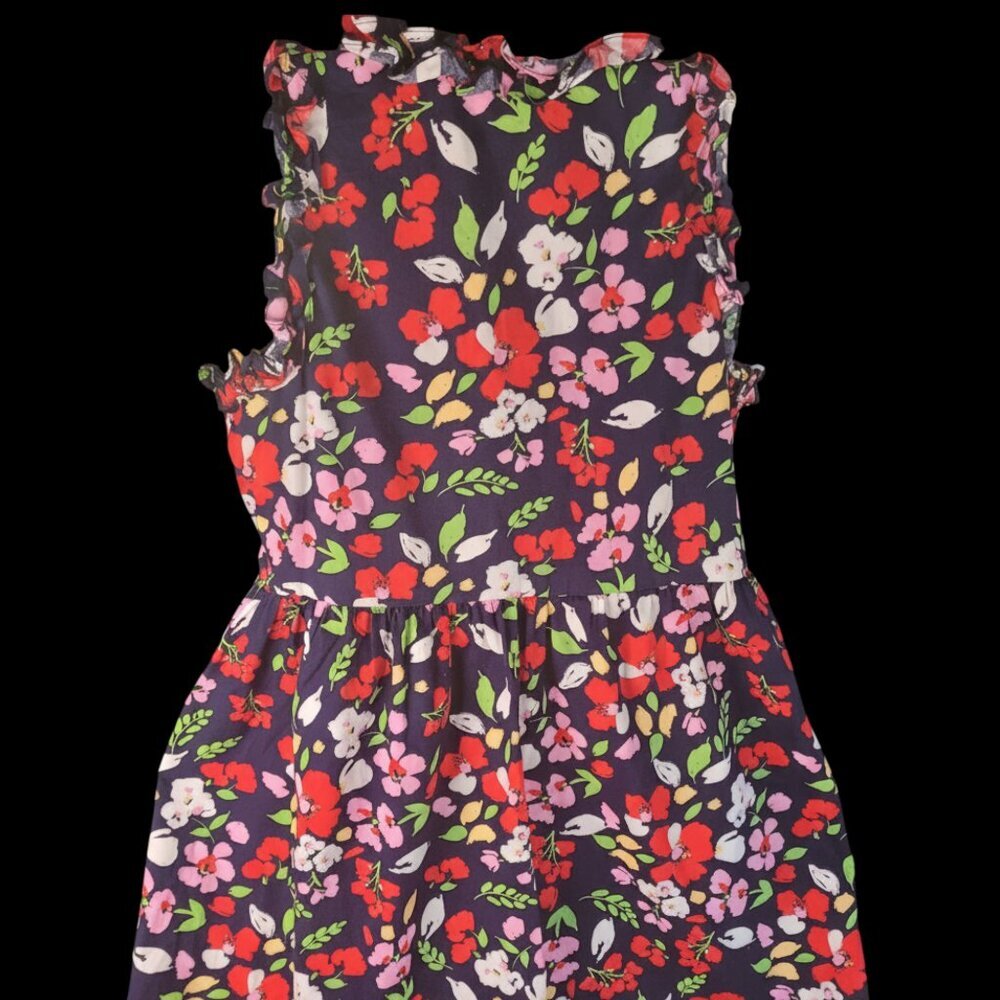 Maggy London Navy Floral Dress Ruffled Sleeveless Pockets Sz 10 - Picture 5 of 8